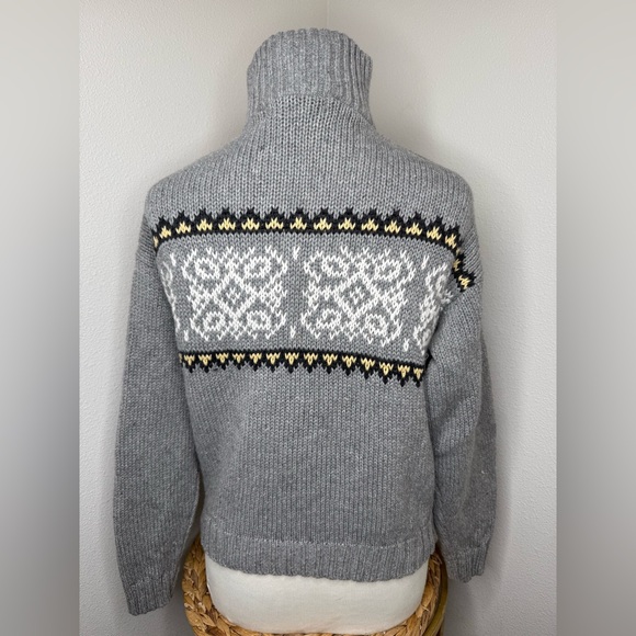 Jay Jacobs sweater Fair Isle Collared half zip knit grey sz M cotton Vtg 90s - Picture 5 of 7